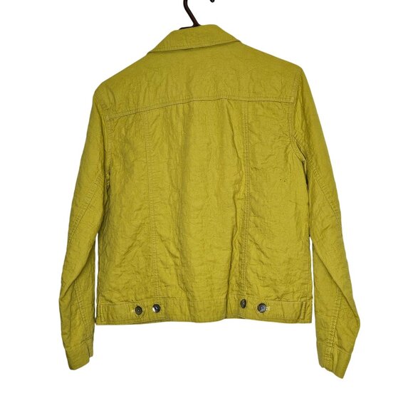 Chicos Size 1 S Yellow Textured Button-Up Jacket Cotton Lightweight‎ Casual Fit - Picture 2 of 9